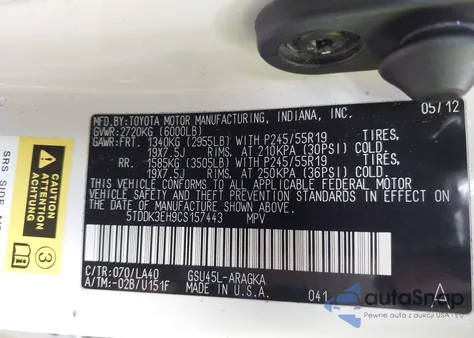 2012 Toyota Highlander Limited V6 from USA, damaged, VIN 5TDDK3EH9CS157443